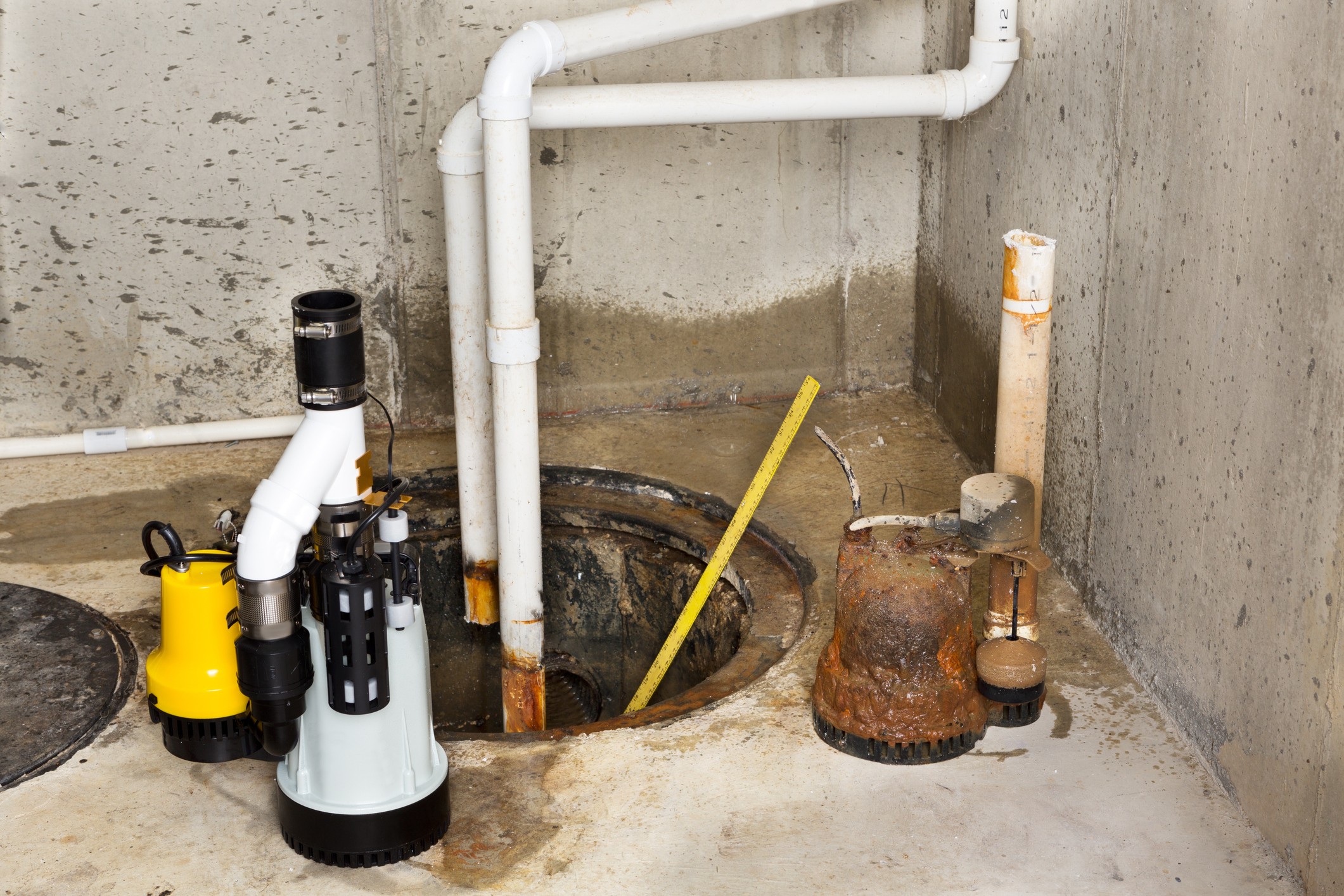 Sump pump being replaced in someone's basement